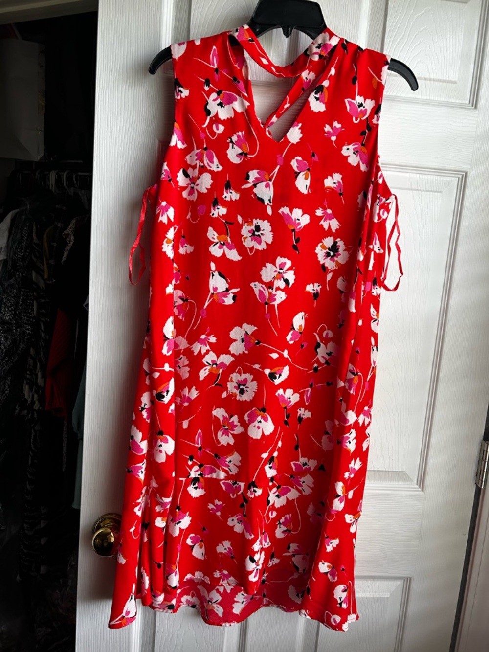 Glamour Red Floral Mini Dress with Pink and White Accents